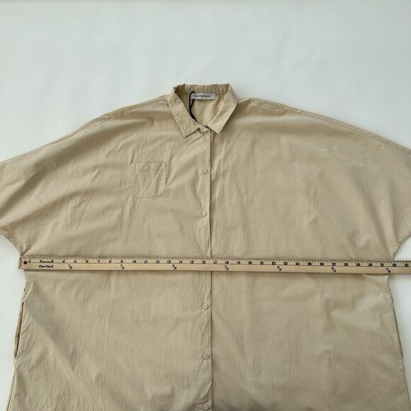 Gentle Herd Oversize Shirt Dress Cotton Poplin Small Beige Garmentory Pockets - Picture 6 of 9